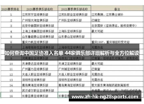 如何查询中国足协准入名单 44家俱乐部详细解析与全方位解读