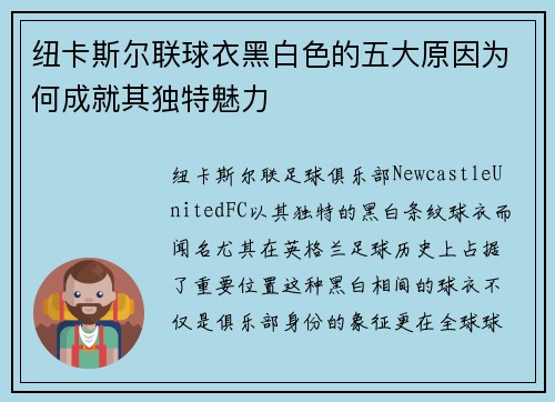 纽卡斯尔联球衣黑白色的五大原因为何成就其独特魅力
